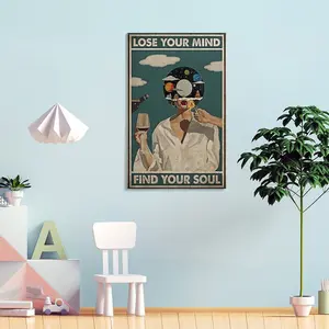 Vintage Lose Your Mind Find Your Soul Poster Mental Health Inspirational Quote Canvas Wall Art Aesthetic Posters Music Girl Print Painting Abstract Wall Decor for Bed Room Bathroom rimless