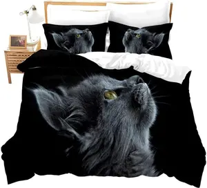 Duvet Covers Pillowcases 3 Sets 100% Polyester Cotton, Animal Gray cat Pattern Homehold Sheets Set - Hotel 3-Piece Bed Set, Extra Deep Pocket, 400 Series Bedding Set, Wrinkle & Fade Resista
