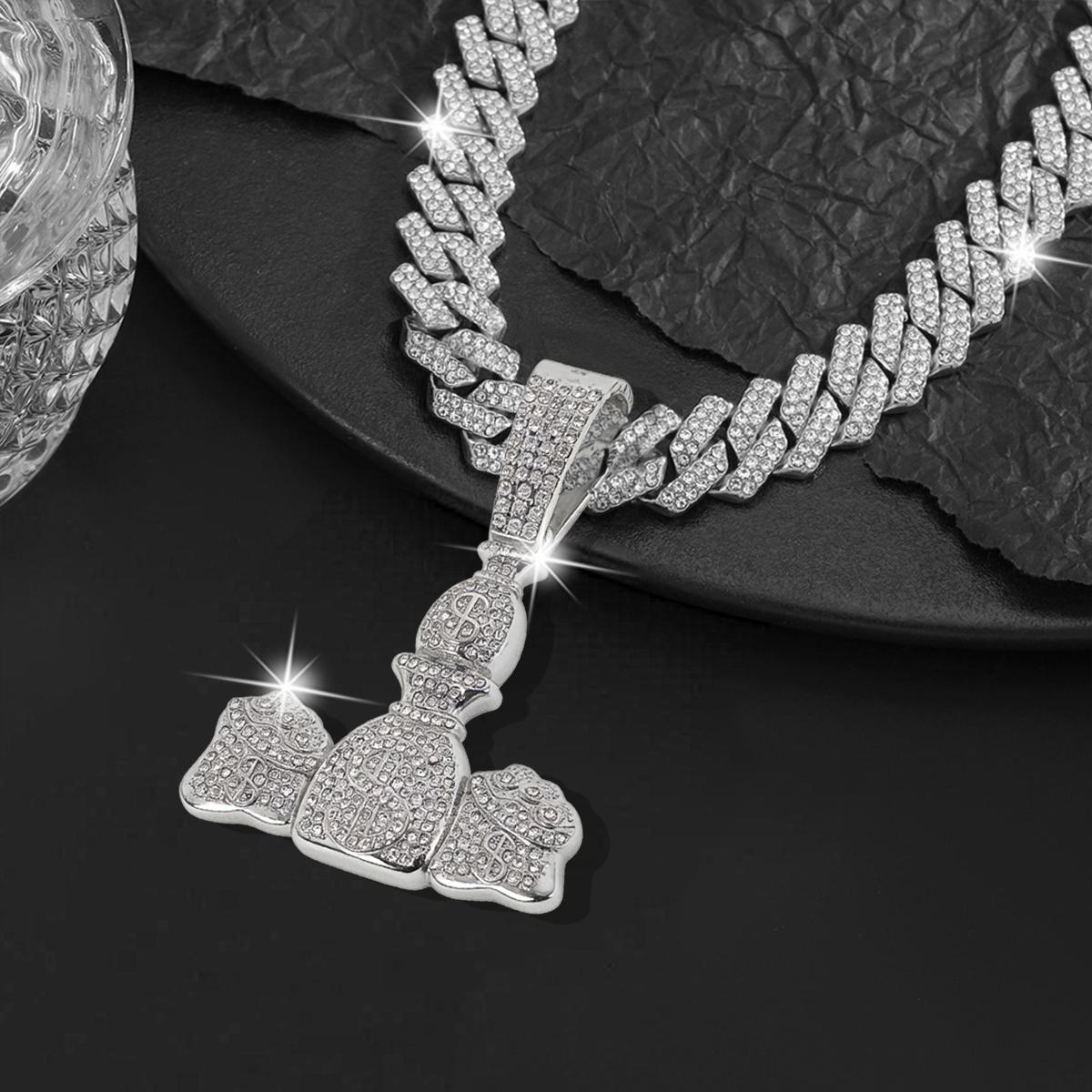 Fashion Metal Money Bag Pendant Neck Chain Classic Retro Cuban Link Design Hip Hop Streetwear Accessory Lightweight Daily Wear Jewelry Perfect for Dating Gathering and Everyday Styling Decoration