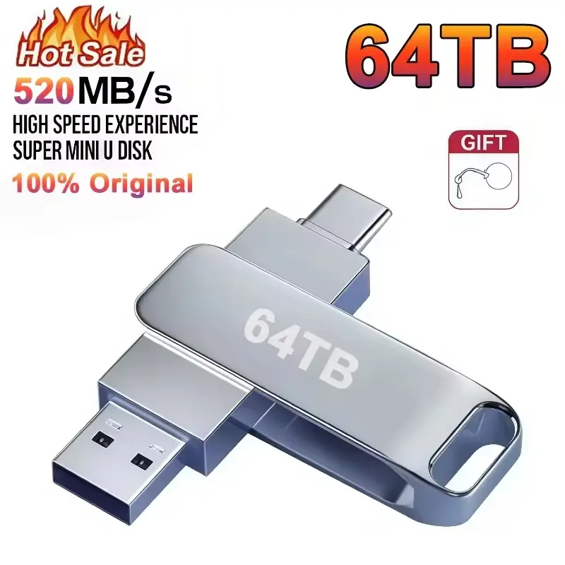 New USB 3.2 Flash Drive 520MB/s High Speed 2in1 TypeC OTG Pen Drive Waterproof Large Storage for Phone Computer PC Data Storage