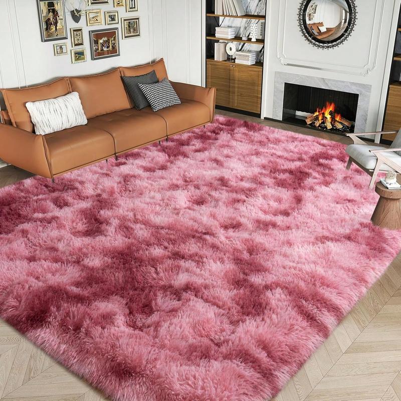AAFKK Soft Shag Rugs For Bedroom, Tie-dye Dark Red  Fluffy Shaggy Rugs For Living Room Nursery, Luxury Modern Plush Carpet Girls Boys Kids Room Dorm Indoor Home Decor, Upgrade Non-Slip