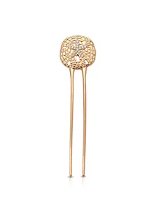 Ettika Elegant Sand Dollar Hair Pin in Gold Tone with Glass Accents 5.25 Inches Long for Stylish Hairstyles Zinc Gold Tone Materials Coastal Inspired Accessory