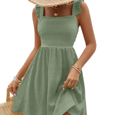 sage green western dress Travachic Plus Size Women's Vacation Casual Western Print Tie-Up Dress Tea Party Sage Green Summer