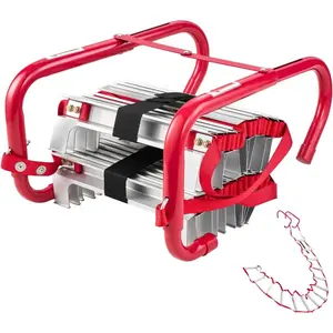VEVOR Fire Escape Ladder, 5 - 6 Story 50FT Retractable Emergency Fire Ladder, Lightweight Aluminum Alloy Safety Escape Ladders with Sturdy Polyester Strap, Anti - Slip Wide Rungs, 1000LBS Max LoadingVEVOR Super Brand Day