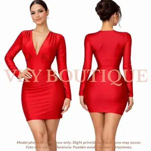 V-Neck Long Sleeve Bodycon Dress Women's Fashion