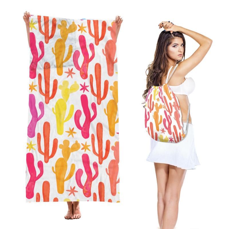 Two-in-One Beach Towel Backpack, Foldable Beach Towel Storage Bag, Microfiber Printed Beach Towel Yarn