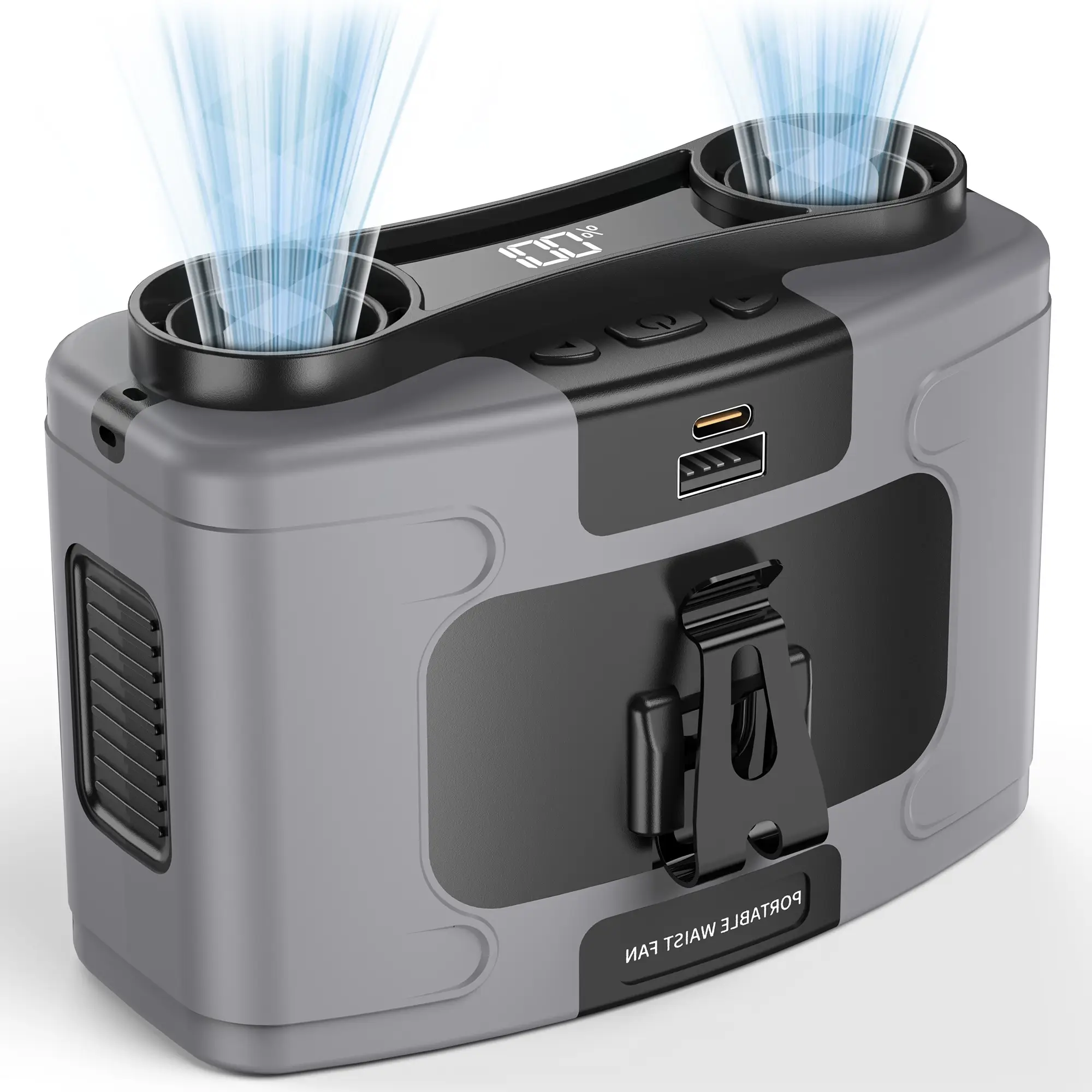 Portable Waist Fan, 20000mAh Rechargeable Clip on Wearable Belt Fan, 10 Speeds Hands-Free Hanging Neck Fan, Outdoor Personal Cooling Fan for Jobsite T