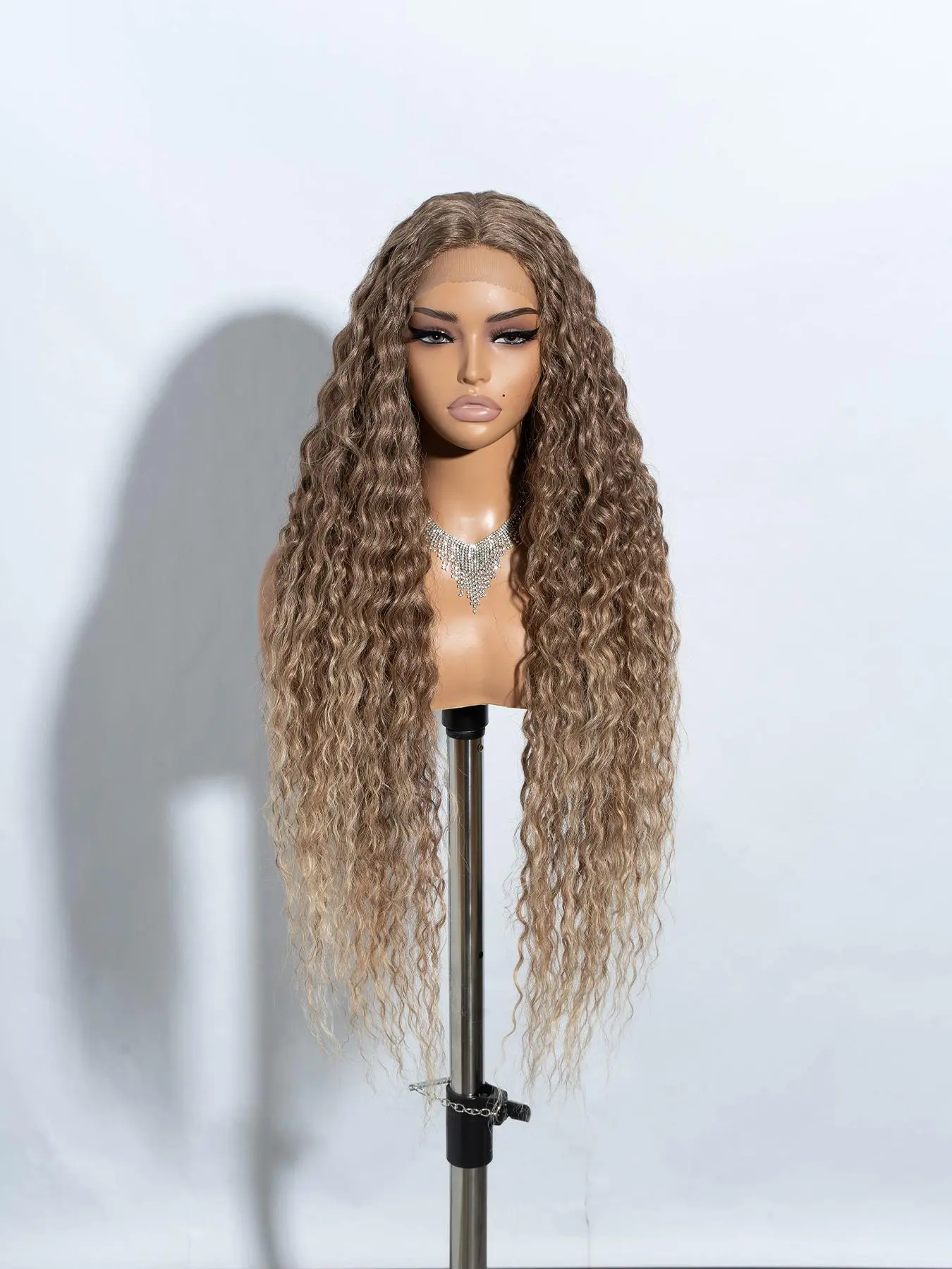 Long Natural Curly Glueless Lace Front Wig Heat Resistant Fiber Amazon.com : SAPPHIREWIGS Lace Front Wig Long Curly  main image 4