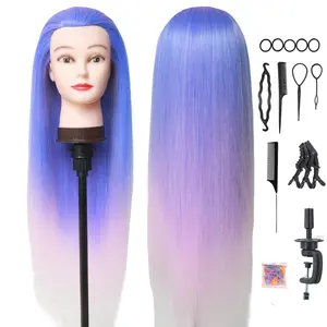 26-28 Inch Long Straight Colorblock Hair Mannequin Head, 1 Count Heatless Styling Tool for Cutting Braiding Practice with Clamp, Hairdresser Training Head