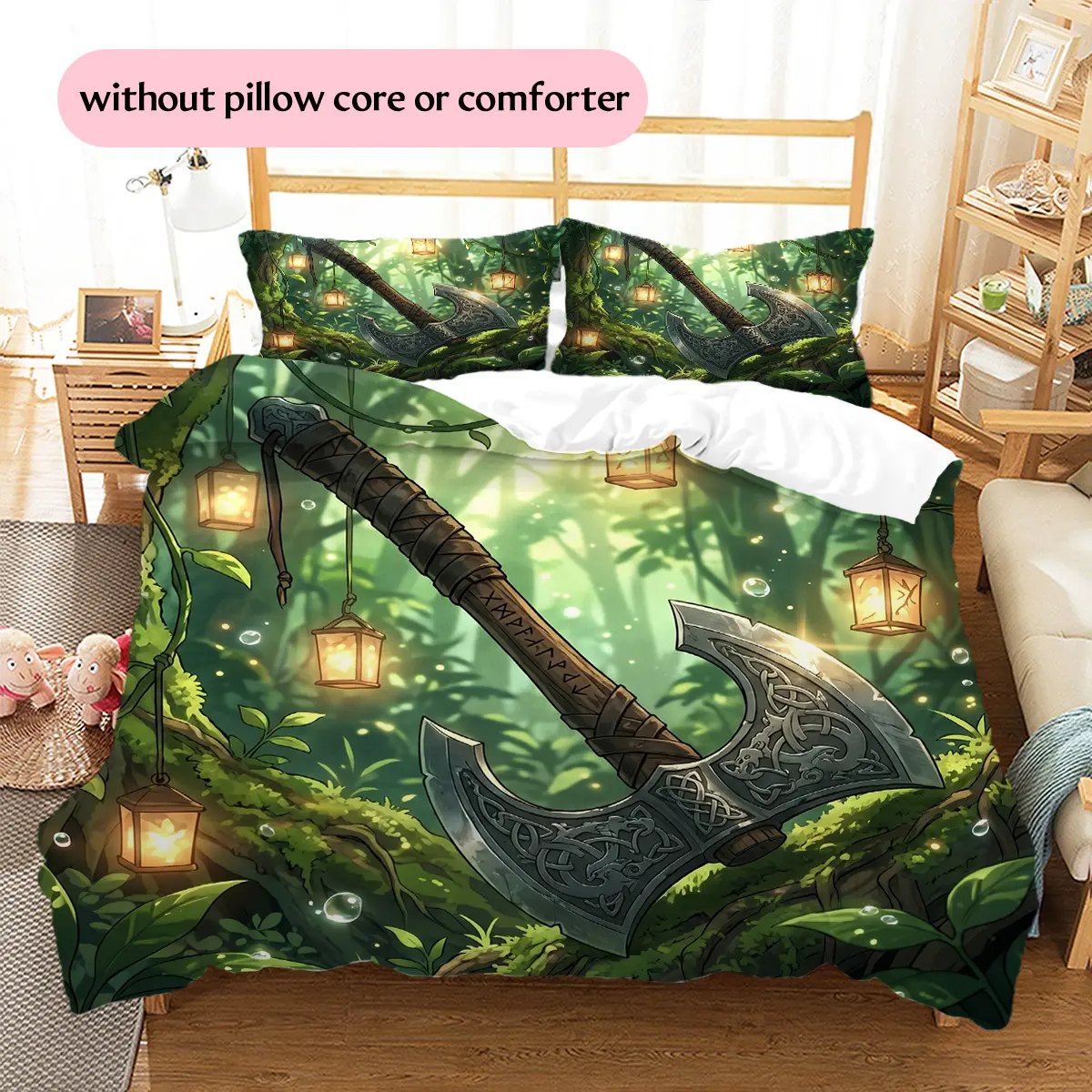 Forest Viking Battle Axe  Printed bedding set, duvet cover and pillowcases, home decor, Christmas decoration, bedroom duvet cover, Christmas gift, birthday gift (1 * duvet cover + 2 * pillow