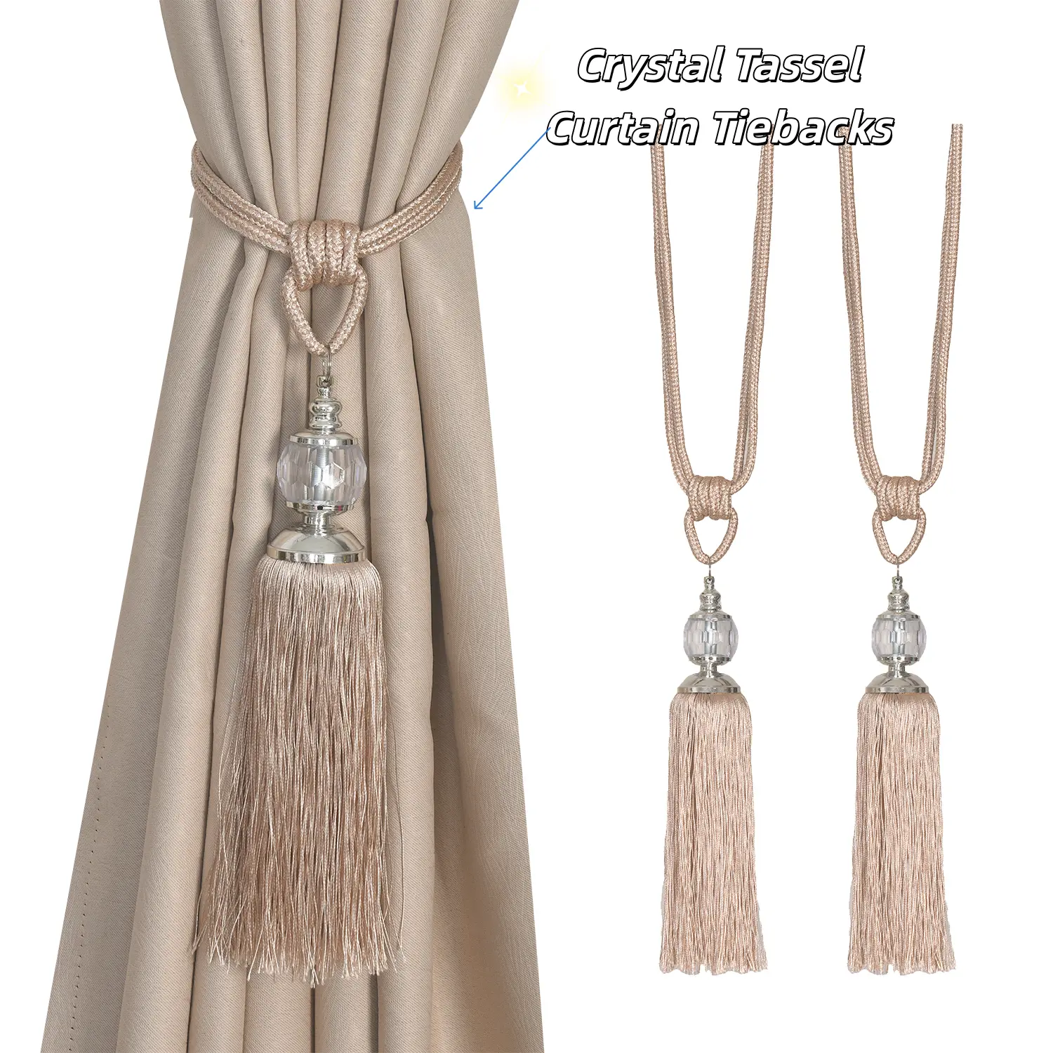 Crystal Tassel Curtain Tiebacks Hand Woven Holdbacks for Elegant Window Styling Adjustable Faux Pearl classic decor