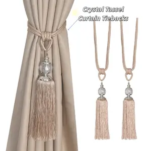 Crystal Tassel Curtain Tiebacks Hand Woven Holdbacks for Elegant Window Styling Adjustable Faux Pearl classic decor