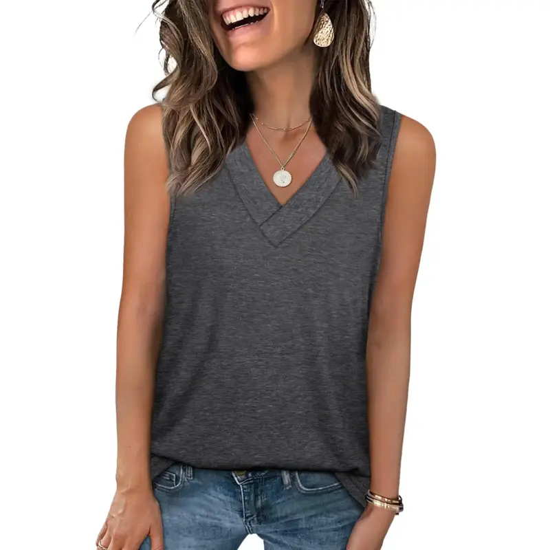 Women's 2026 Spring Summer V-Neck Foldable Tank Tops - Loose-Fitting, Stretchy Solid Color Sleeveless Basic Tees for Casual Fashion, Suitable for Chinese New Year, Cold Wash & Flat Dry, Normal Type, Plain, Short, Slight, Pull On