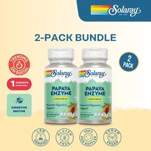 Solaray Papaya Enzyme Chewables 2-Pack Duo – Digestive Enzyme Supplement for Digestion, Bloating & Stomach Comfort