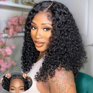 Glue-free 4x4 lace hairnet wig, suitable for pre-trimmed and pre-layered real hair Bobo head wig, upgraded short-roll wavy Bobo head wig, easy-to-wear hair piece for beginners, suitable for daily wear and special occasions