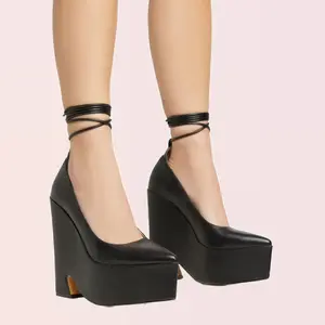 Wandering Lace Up Pointed Toe Platform Wedge Heels