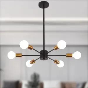 Garwarm Modern Sputnik Chandelier, Semi Flush Mount Ceiling Pendant Lighting, Mid Century Gold Chandeliers Industrial Hanging Light Fixture for Kitchen Living Room Dining Room Restaurant