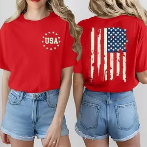 American Flag Shirt Women: Patriotic Shirt USA Flag Stars Stripes Print Short Sleeve T-Shirt 4th of July Tee Tops