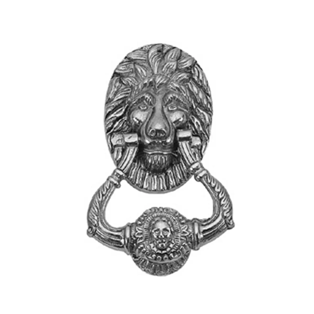 Brass Accents Victorian Lion Door Knocker, 7.5 in. Satin Nickel Cast Brass, Imposing Scale, Antique Finish for Home Improvement Doors & Gates, 7½ inch tall