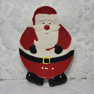 Festive Santa Claus Holiday Candy Cookie Dessert Plate Ceramic Trinket Dish 9.5"
