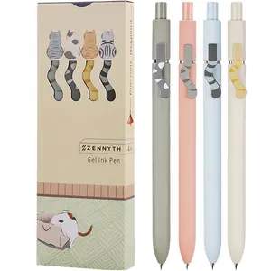 Cat Pens, 4 Pcs 0.5mm Cute Kawaii Black Ink Pens Fine Point Smooth Writing Pen, High-End Series Cat's Tail Retractable Pen for Journaling Note Taking Stationery