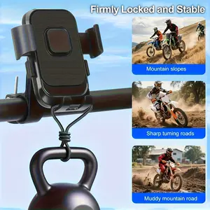 Motorcycle Phone Holder, 1-Second Auto Lock, Bicycle Phone Mount, 10-Second Quick Install, Compatible with iPhone & Samsung, Accessories