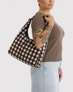 BAGGU- Nylon Shoulder Blurred Brown Gingham
