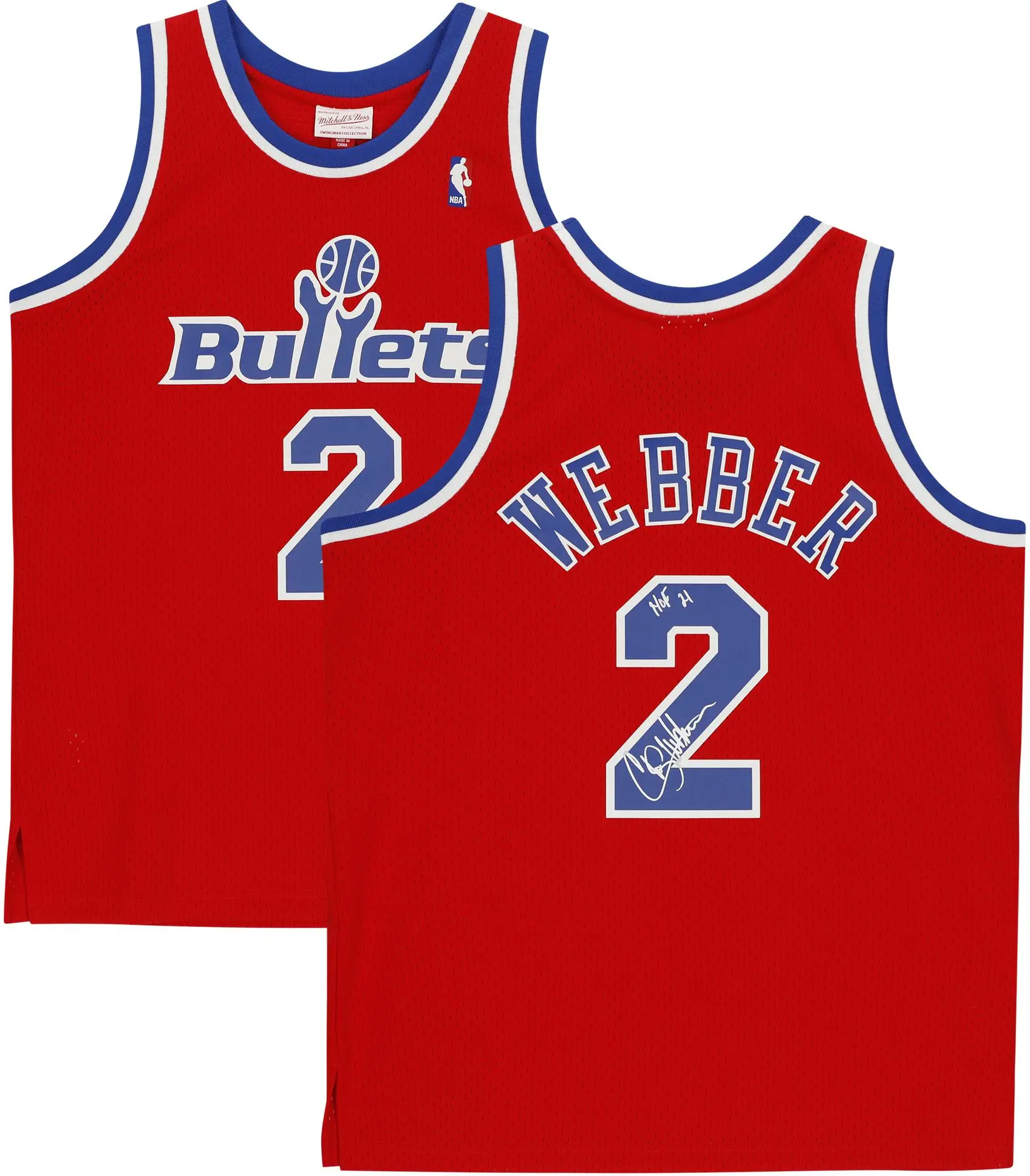 Chris Webber Washington Bullets Autographed Red Statement 1994-1995 Mitchell & Ness Replica Jersey with "HOF 21" Inscription - Fanatics Authentic Certified