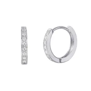 925 Sterling Silver Rhodium Plated Huggee Hoop Earrings with CZ