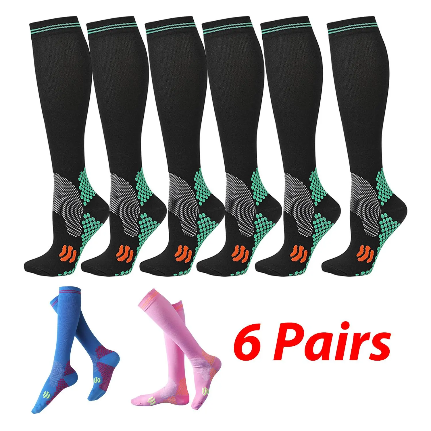 6 Pairs Compression Socks, Breathable Sport Socks for Running Jogging Cycling, Athletic Socks for Men & Women