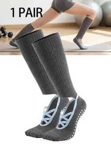 High Elastic Long Bootie Pilates Socks, Anti-Slip Grain Bottom Cross Straps, Better Fit Fitness Yoga Dance Socks