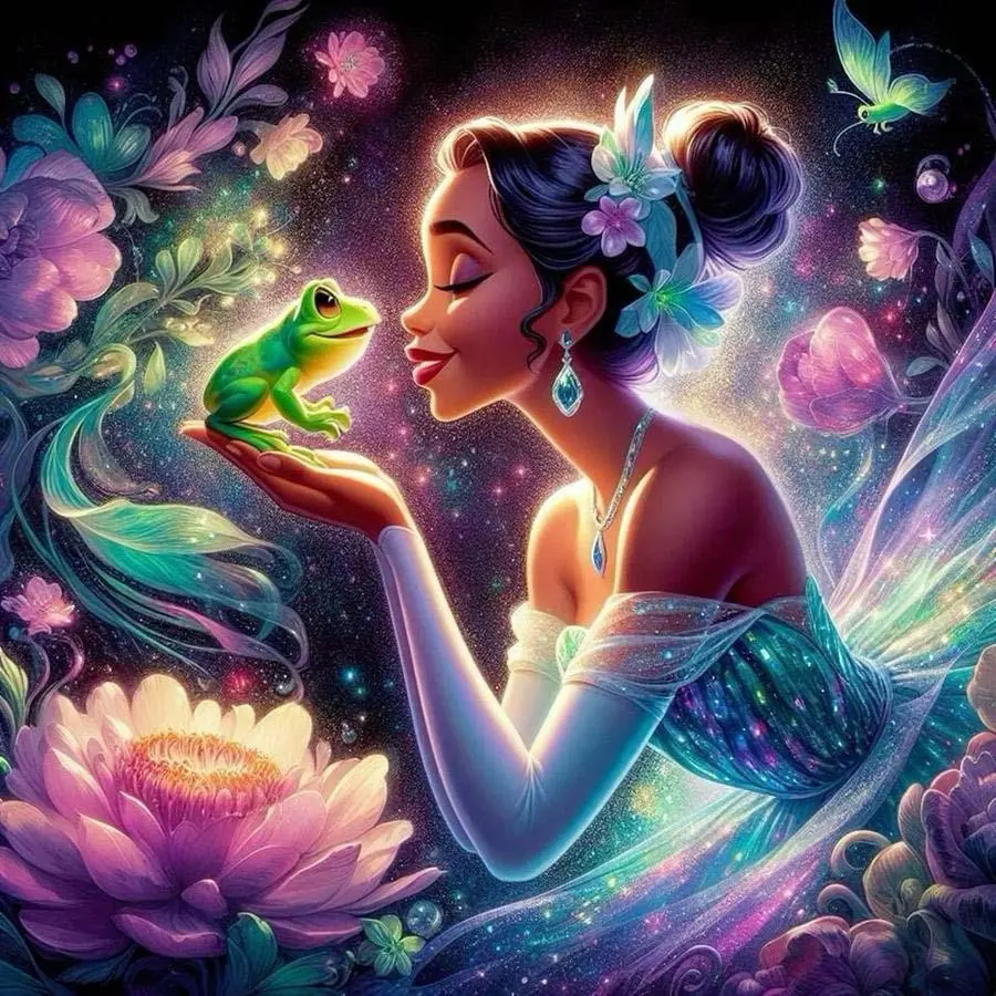 Princess and Frog Pattern DIY Craft Diamond Arts Colorful Painting Kit without Frame, DIY 5D Diamond Arts Colorful Painting Kit, Wall Art Decor for Home, DIY Kits