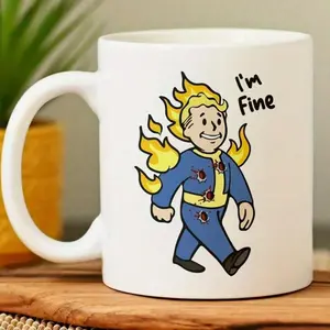 Hot Fallout Vault Boy I'm Fine Ceramic Travel Mug 11oz For Coffee Lovers Perfect Gift for Birthday Holiday Thanksgiving Christmas Gifts Party Gifts For Him Tea Cup