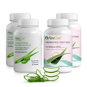 AloeCure Organic Aloe Vera Capsules Pack - 4 Pieces - 2 x Aloe Vera Capsules, 2 x Probiotics + Enzymes