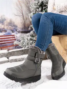 Ladies' snow boots, outdoor plush, widened Velcro, mid tube cotton shoes, waterproof women's cotton boots, Waterproof Footwear