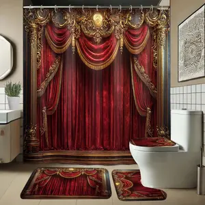 Pattern Bathroom Accessories Set, Includes Shower Curtain, U-Shaped Toilet Pad, Lid Cover, Long Rectangle Mat, Elegant Bath Decor, Waterproof Bathroom Curtain, Shower Curtain Sets