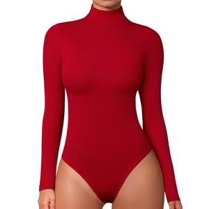 OYV Women's Mock Turtle Neck Long Sleeve Tops Bodysuit Jumpsuit