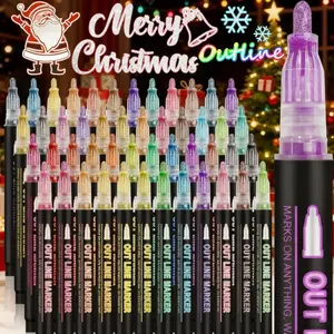 Best Gift For a Child Double Line Design Outline Pen 36/48 Colors Metallic Marker Self Outline Glitter Writing Drawing Pen for Greeting Card Making DIY Art Crafts Christmas Gifts for Kids Girls Ages 4-16