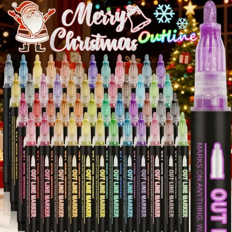 Best Gift For a Child Double Line Design Outline Pen 36/48 Colors Metallic Marker Self Outline Glitter Writing Drawing Pen for Greeting Card Making DIY Art Crafts Christmas Gifts for Kids Girls Ages 4-16