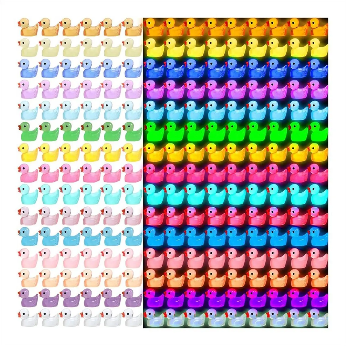 200 PCS Durable Luminous Mini Resin Ducks - Glow-in-the-Dark Miniature Duck Shape Ornaments for Home Garden Christmas Party DIY Decoration Craft Lawn