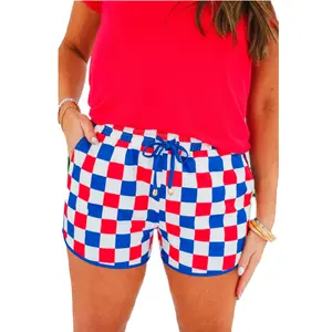 Znacicc Women's Casual Cute Checkered Shorts Elastic Waist with Drawstring Side Pockets Perfect for Summer Vacation Festival Ready & Casual Daywear - Bottom, Womenswear