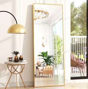 64"x21" Full Length Mirror Rectangle Body Dressing Floor Standing Mirrors, Gold