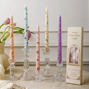 Long-Handled Printed Candles, Set of 2, Perfect for Candlelight Dinners, Weddings, Birthdays & Festive Decorations, Multiple Colors Available