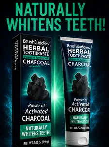 BrushBuddies Herbal Toothpaste with Activated Charcoal, Whitening Toothpaste, Charcoal Toothpaste for Whitening Teeth - Cool Mint Oral, Help to remove stains and freshens breath  6+, smile, remove stains, whiter, oral care