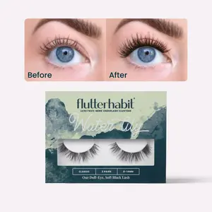 FlutterHabit Water Lily 2-Pack DIY False Eyelash Extensions 8-14mm Classic C Curl Mixed Black Brown Under Lash Application Method
