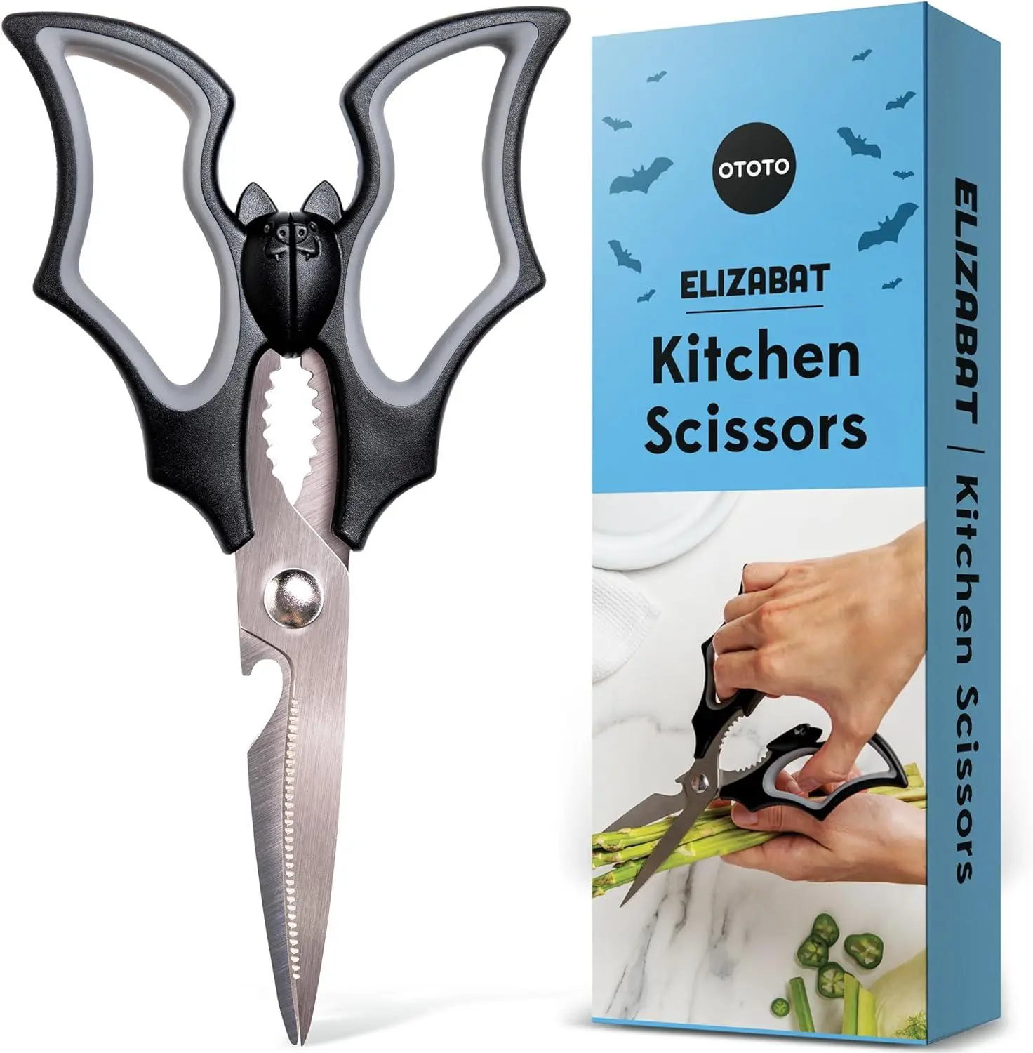 Original Elizabat Kitchen Scissors - Halloween Goth Cute Bat Kitchen Shears, Bat Scissors, Gothic Scissors Utensils - Spooky Bats Halloween Gifts, Cute Gadgets, Kitchen Gadgets Steel Handles
