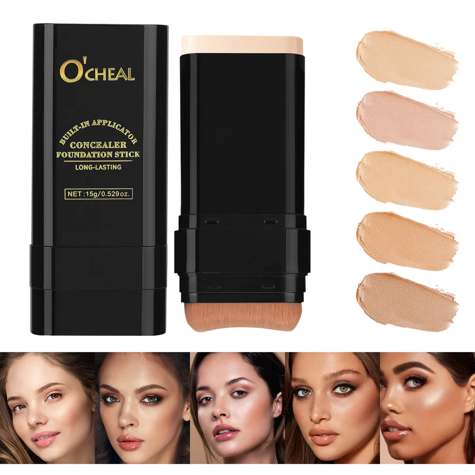 O'CHEAL Dual-Ended Cover Cream Stick, Cosmetic Foundation & Blendable Concealer, Waterproof Oil-Control Hydrating Makeup for Flawless Base, All Skin Types