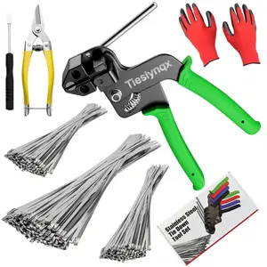 Heavy Duty 304 Stainless Steel Cable Tie Gun Kit-150PCS Metal Zip Ties (3 Sizes), Tensioning/Cutting Tool for Fencing, Chicken Coop, Cable Bundling, Exhaust Repair & Structural Reinforcement