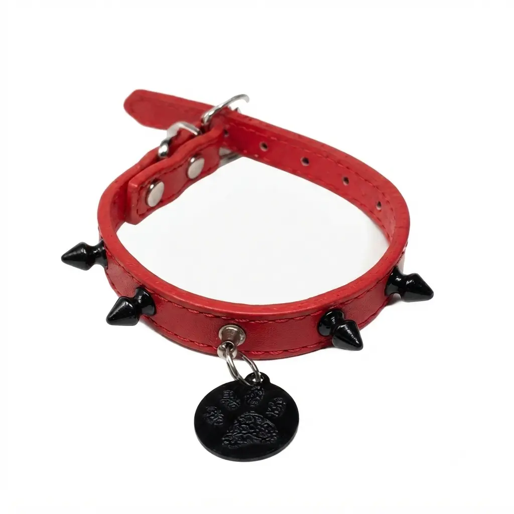 The Little Rebel Dog Collars, Soft Leather Construction, Spike Accents, Customizable Personalized Tag for Small to Medium Dogs, Spikes