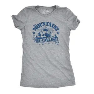 Womens The Mountains Are Calling Cool Sunset Vintage Rockies Funny Hiking Nature T shirt Funny Womens T Shirts Cute Vintage Fashion Casual Ladies T-Shirt Gift Vintage Tops for Women Funny Camping Top Women's Light Grey